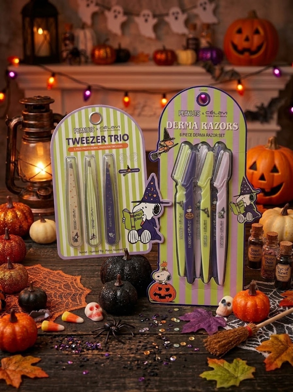 Peanuts Tweezers Trio & Derma Razors - Purple & Lime